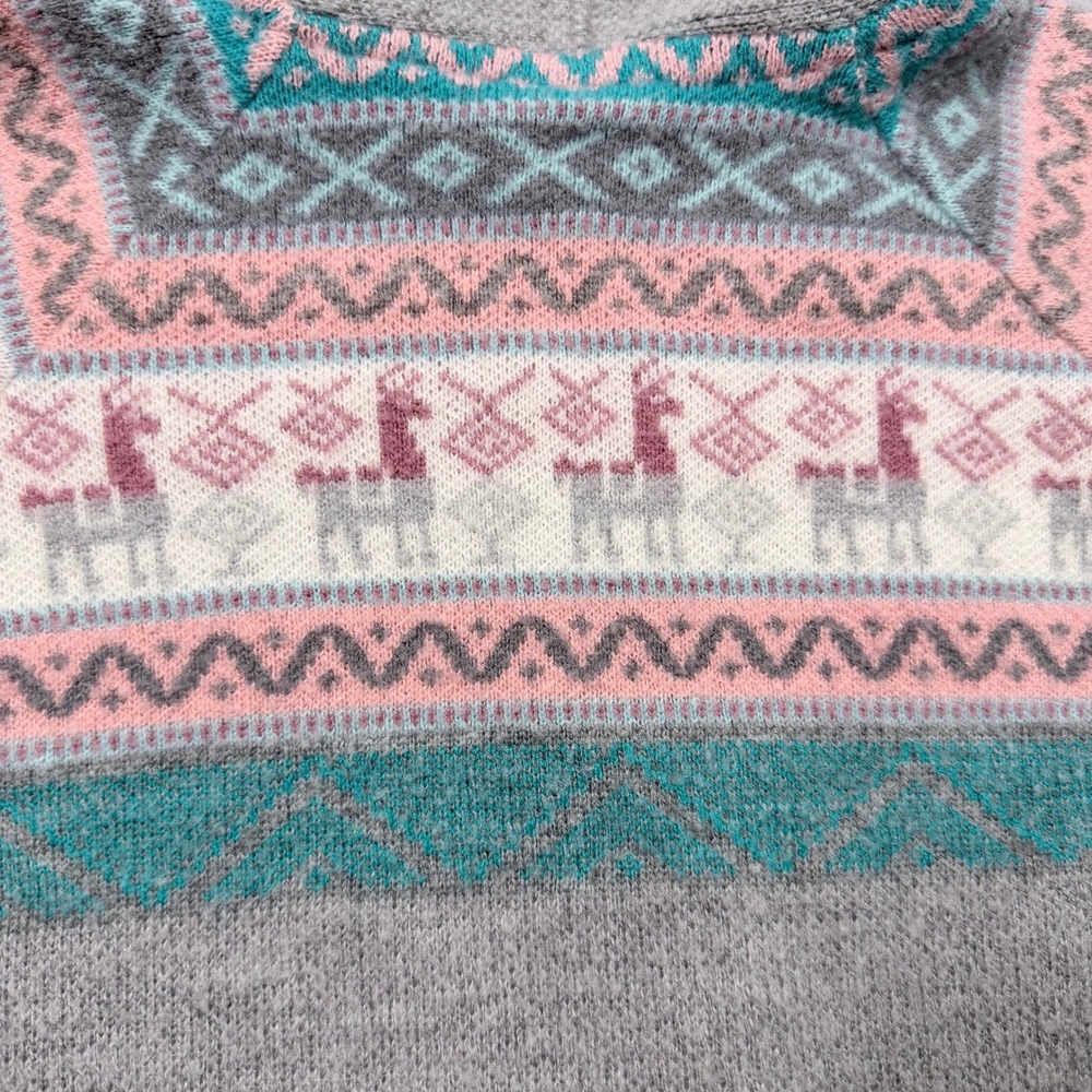 Boho Artisan Ecuador Llama Wool Knit Zip Up Hoodie Cardigan Jacket Youth 10 Gray - Picture 9 of 10